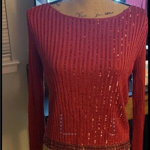 Carlisle Red Sequin Crew Neck Sweater